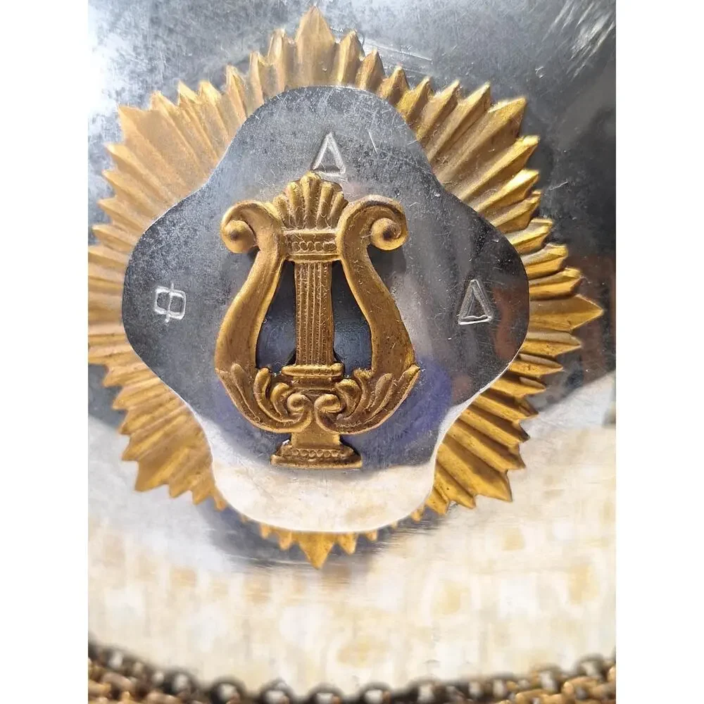 Vintage Theta Delta Delta Band Helmet Chrome Spiked Lyre Sunburst Ceremonial